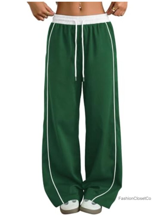 Pants - Y2K Wide Leg Parachute Cargo Sweatpants with Pockets